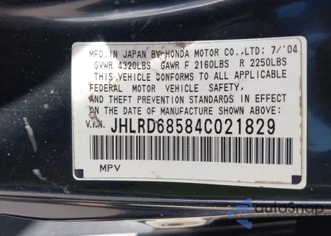 2004 Honda Cr-V Lx из США, поврежденный, VIN JHLRD68584C021829